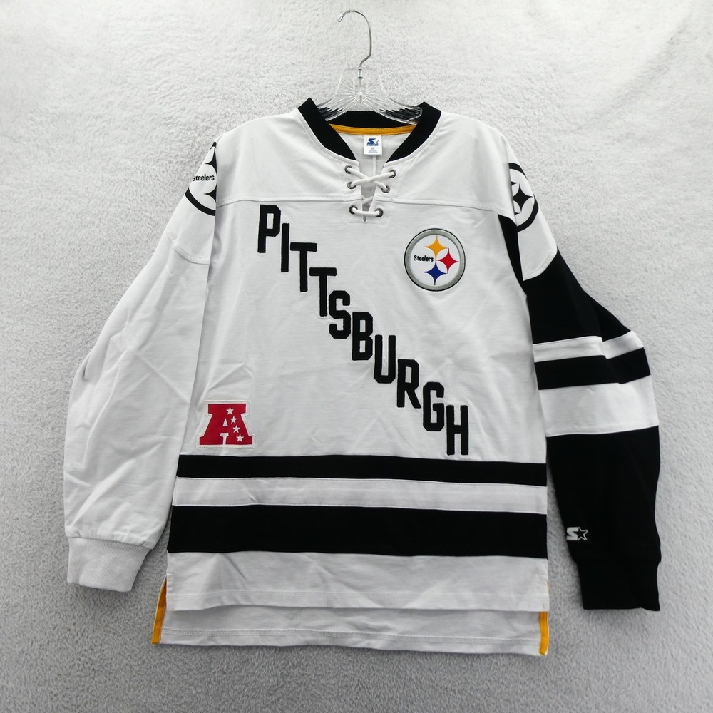 Starter Jersey Shirt Women Medium Pittsburgh Steelers White Black Lace Up Long